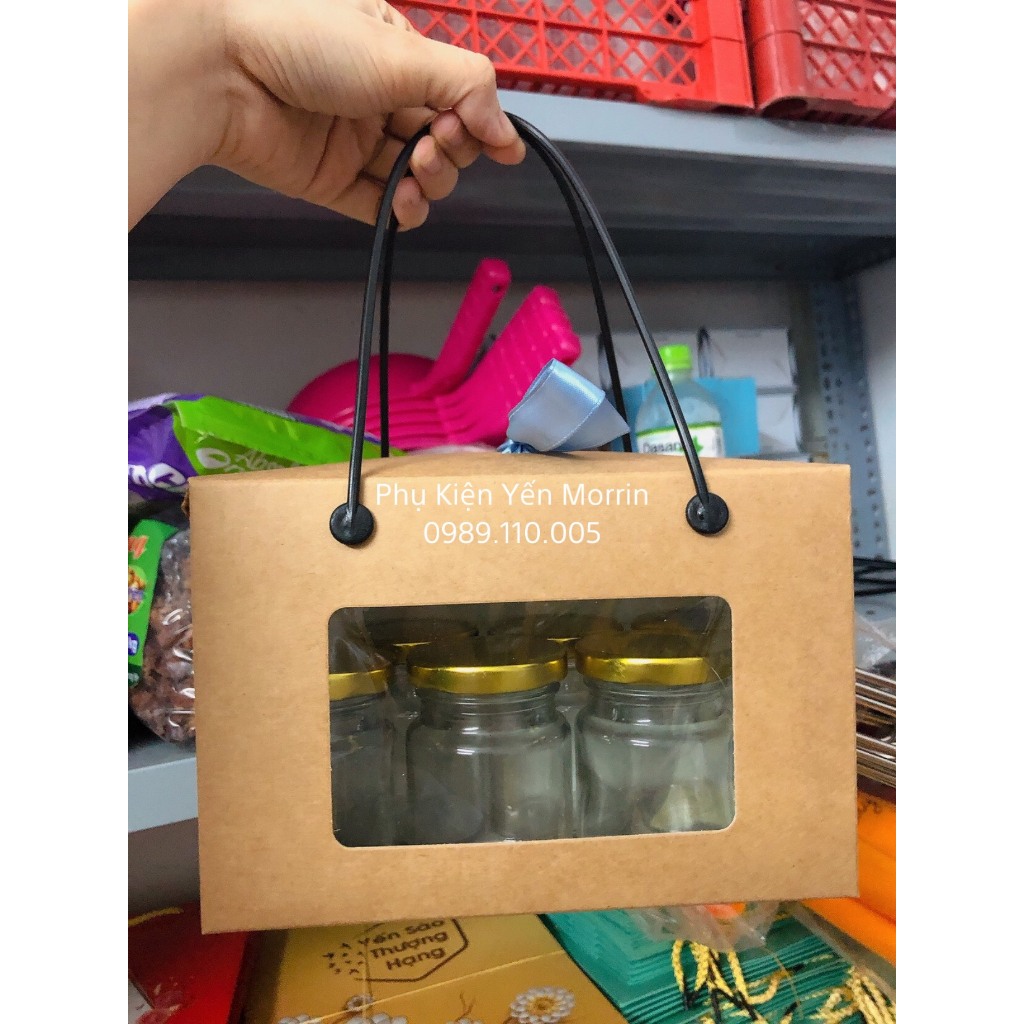 TÚI GIẤY KRAFT YẾN SÀO ĐỰNG 6 HŨ 70ML THUỶ TINH