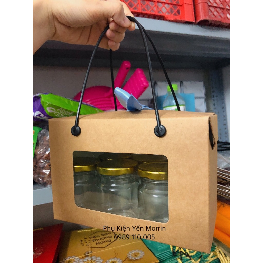 TÚI GIẤY KRAFT YẾN SÀO ĐỰNG 6 HŨ 70ML THUỶ TINH