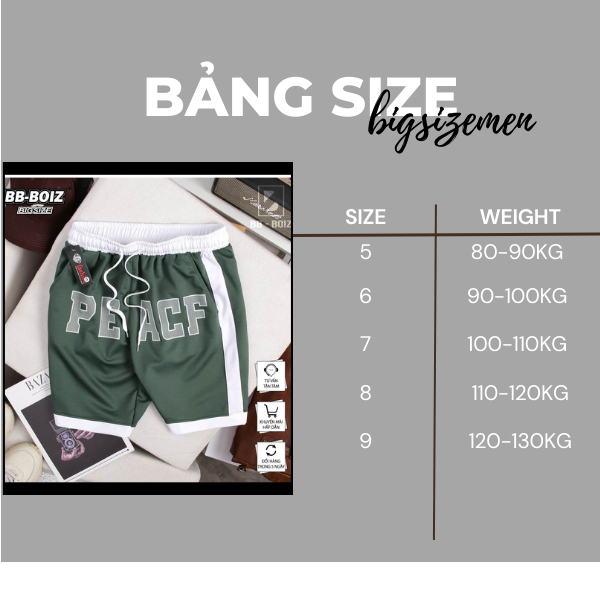 BIGSIZE - Quần short thun BB - Boiz nam size lớn bigsize 90 - 140kg - in hình PE AGF