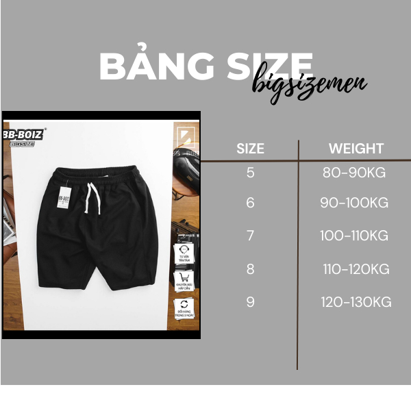 BIGSIZE - Quần short thun BB - Boiz chất tổ ong form bigsize 80kg - 130kg