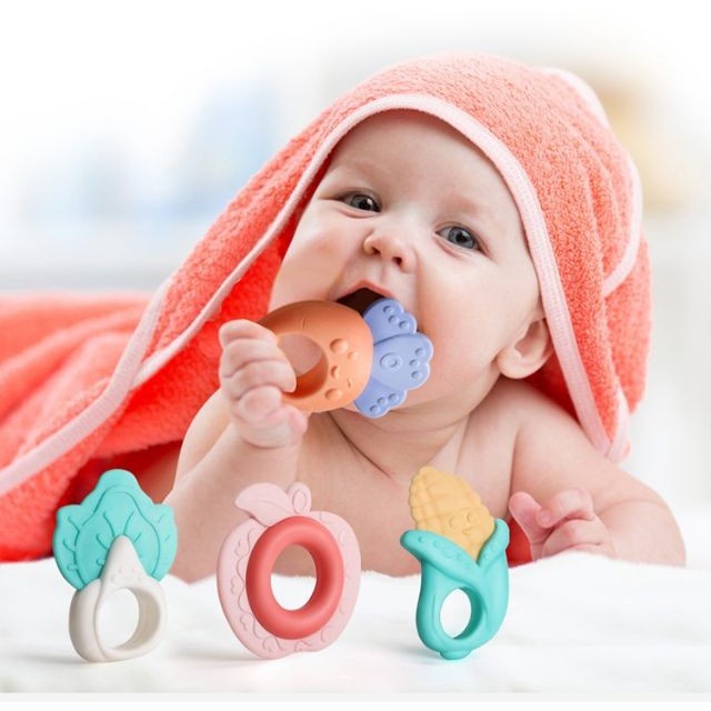 Đồ chơi gặm nướu silicon tập cầm nắm cho bé sơ sinh giảm ngứa lợi khi mọc răng Baby Rattle hộp 10 cái
