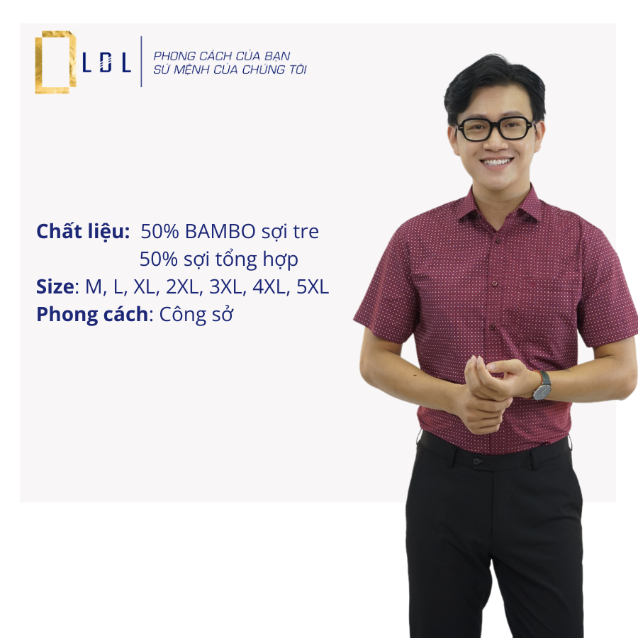 Áo Sơ Mi Nam Ngắn Tay Chấm Bi Chất Liệu BAMBOO Hạn Chế Nhăn Nhàu, Thấm Hút Mồ Hôi Thương Hiệu LDL