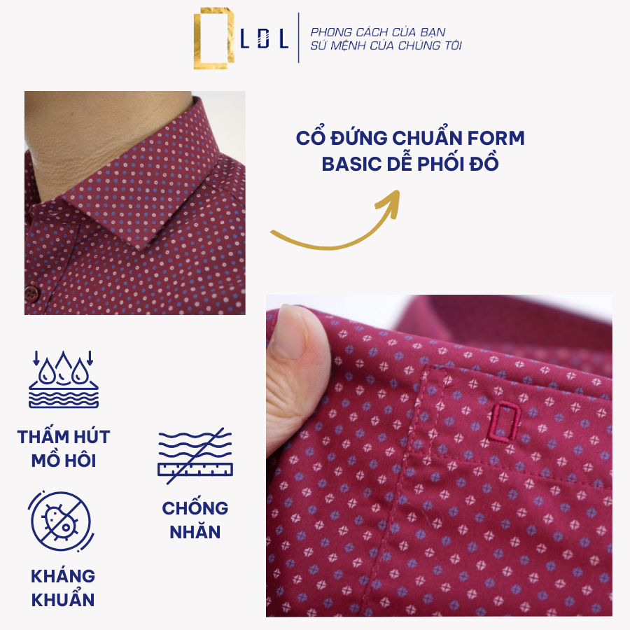 Áo Sơ Mi Nam Ngắn Tay Chấm Bi Chất Liệu BAMBOO Hạn Chế Nhăn Nhàu, Thấm Hút Mồ Hôi Thương Hiệu LDL