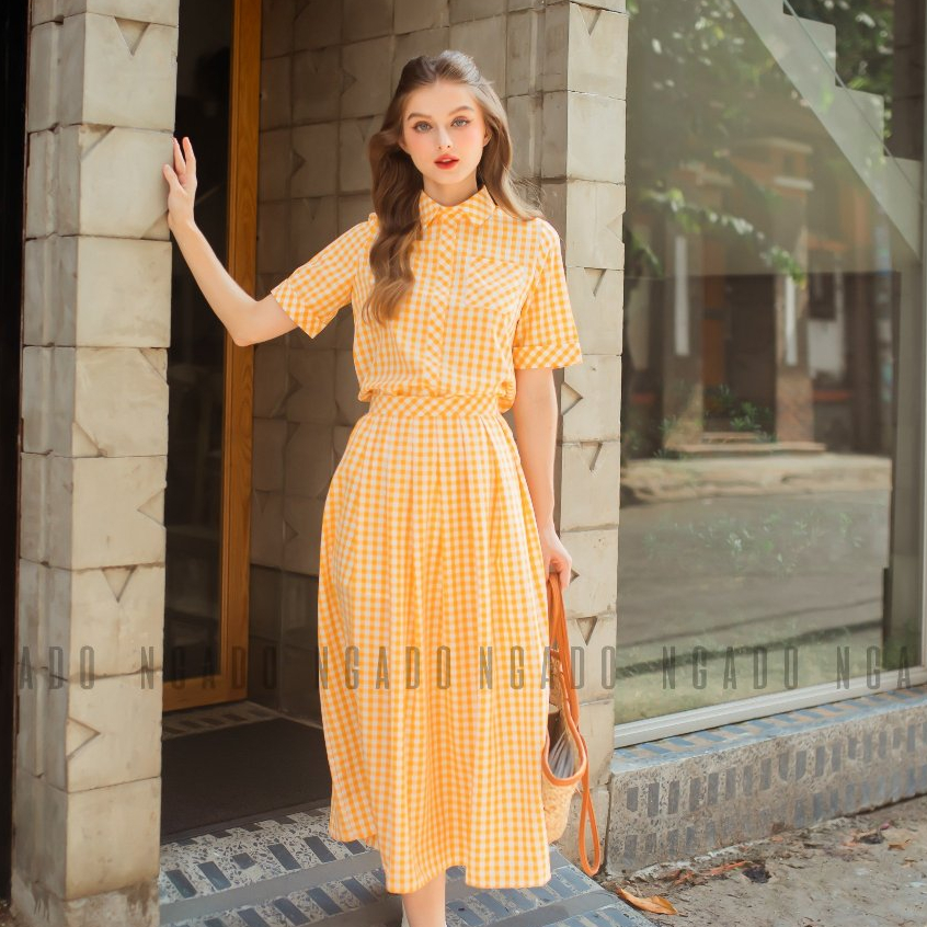 Set sơ mi caro vàng NGADO