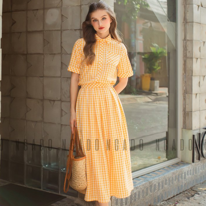 Set sơ mi caro vàng NGADO