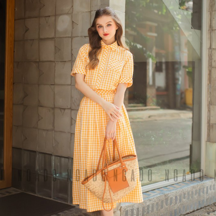 Set sơ mi caro vàng NGADO