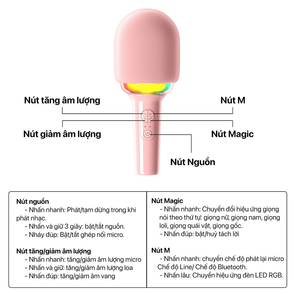 Mic hát karaoke L8 - Micro karaoke bluetooth kiêm loa có đèn led RGB, âm thanh chất lượng, chuyển đổi 4 giọng nói