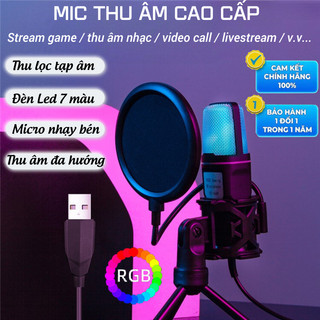 Micro thu âm livestream, Mic thu âm USB gamming, livestream, thu âm podcast, videocall có đèn led RGB