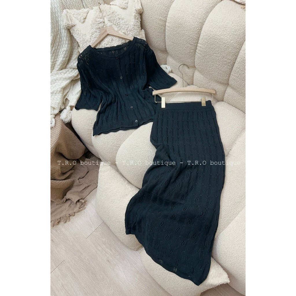 Set áo len mix chân váy chất đẹp hàng QCL1