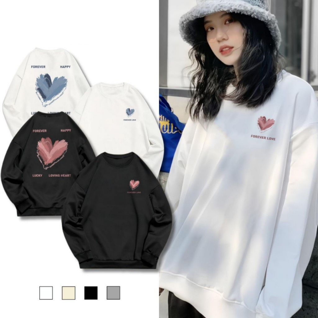 Áo Hoodie Nỉ Cotton dày in hình trái tim Áo đôi áo cặp nam nữ Full Box