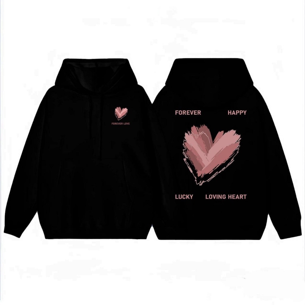 Áo Hoodie Nỉ Cotton dày in hình trái tim Áo đôi áo cặp nam nữ Full Box