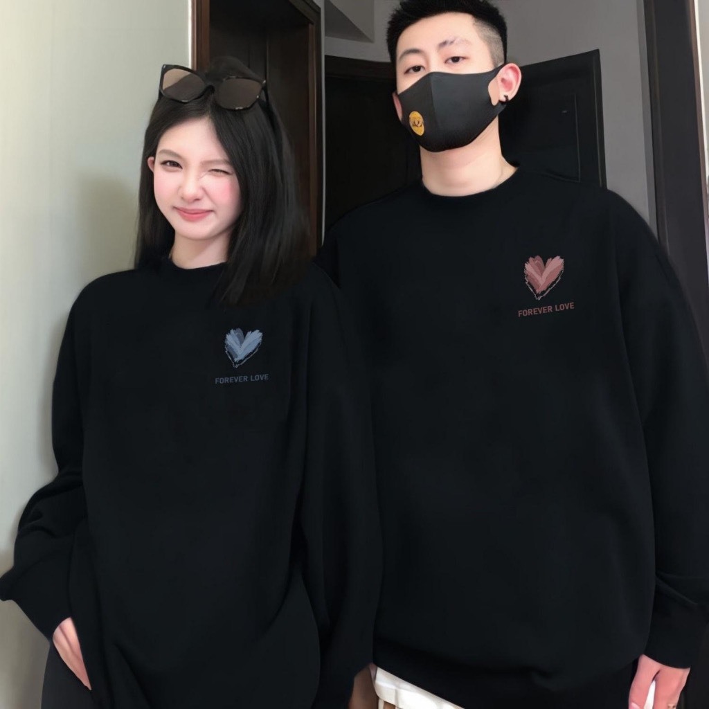 Áo Hoodie Nỉ Cotton dày in hình trái tim Áo đôi áo cặp nam nữ Full Box