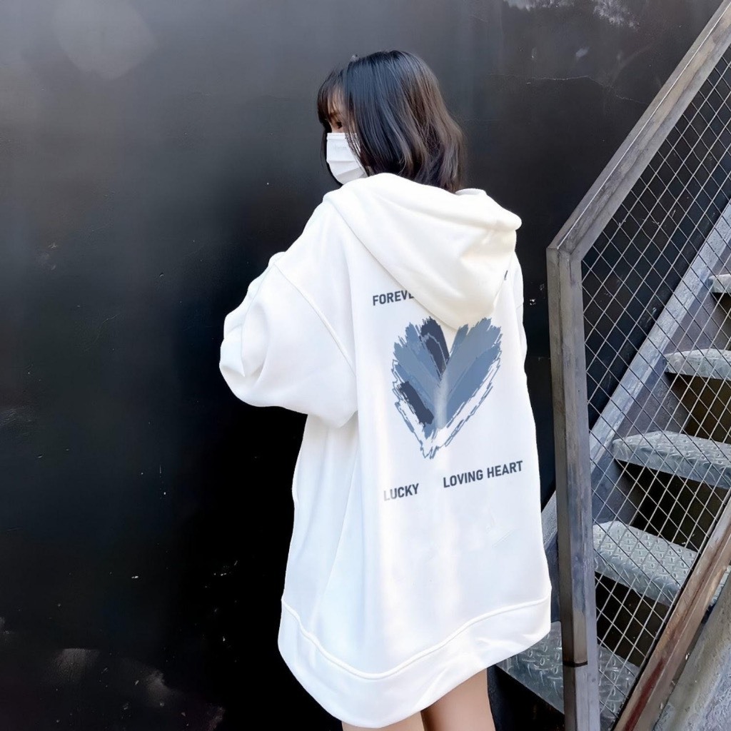 Áo Hoodie Nỉ Cotton dày in hình trái tim Áo đôi áo cặp nam nữ Full Box