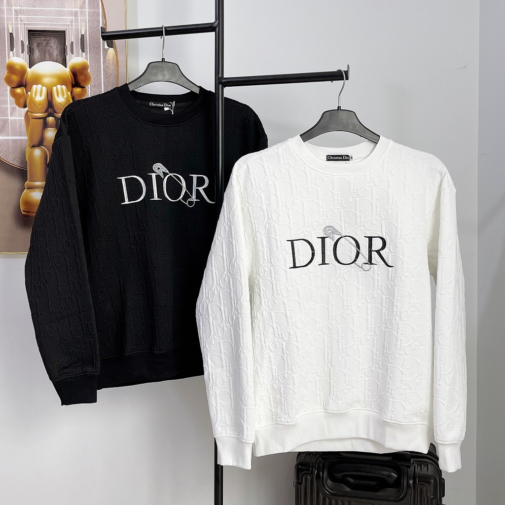 Áo sweater, áo nỉ xốp form rộng in chữ nổi thu đông dài tay nam nữ in nổi DIO, chất vải nỉ xốp nổi dày dặn giữ ấm tốt
