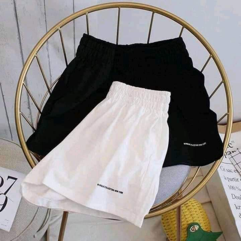 Quần đùi phong cách ulzzang thêu chữ dáng rộng cạp chun