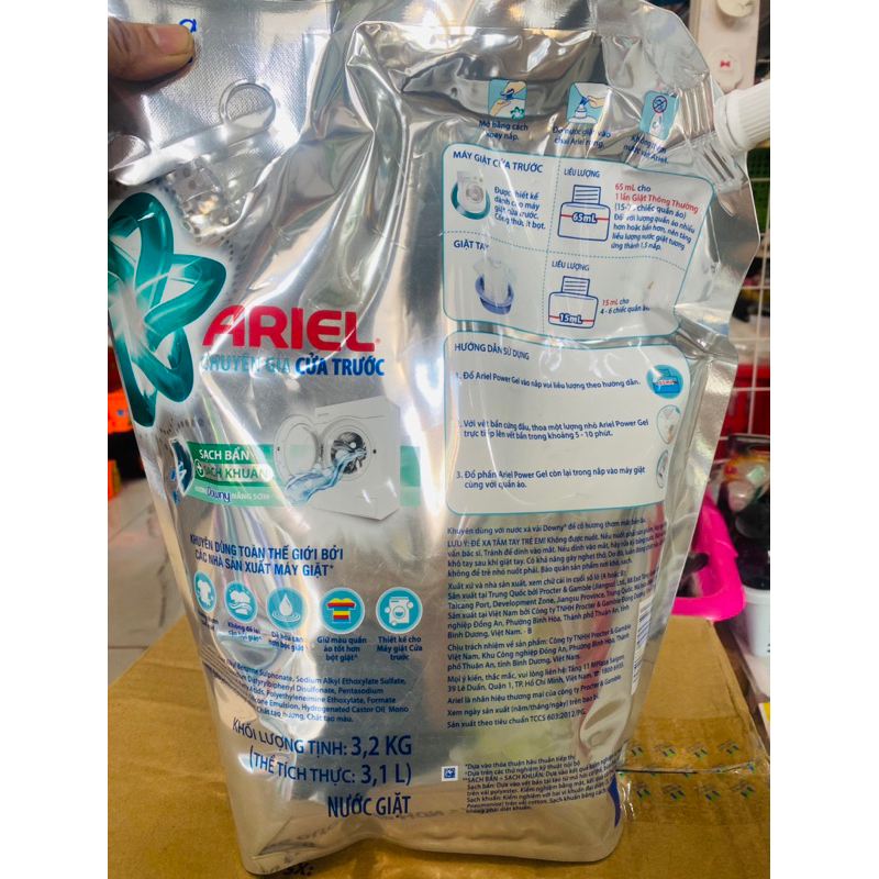 Nước Giặt Ariel Cửa Trước sạch bẩn sạch sạch khuẩn hương downy nắng sớm 3,2kg