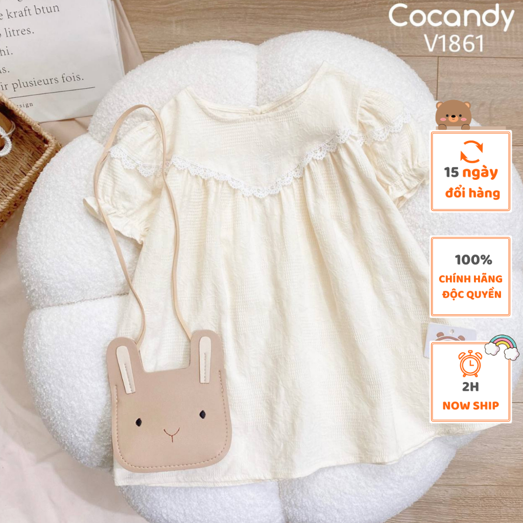 Váy cho bé -Váy cộc babydoll TRẮNG và Váy cộc babydoll BE cổ ren TRẮNG cho bé của COCANDY mã V1551,V1861