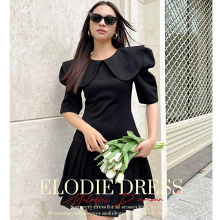 ĐẦM ĐEN NGẮN TAY LỬNG CHÂN VÁY XẾP LY THANH LỊCH D424B TINFOUR CLOTHING