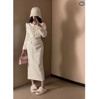 SET DẠ TRẮNG TAY DÀI + CHÂN VÁY