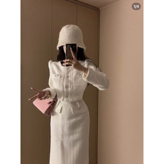 SET DẠ TRẮNG TAY DÀI + CHÂN VÁY