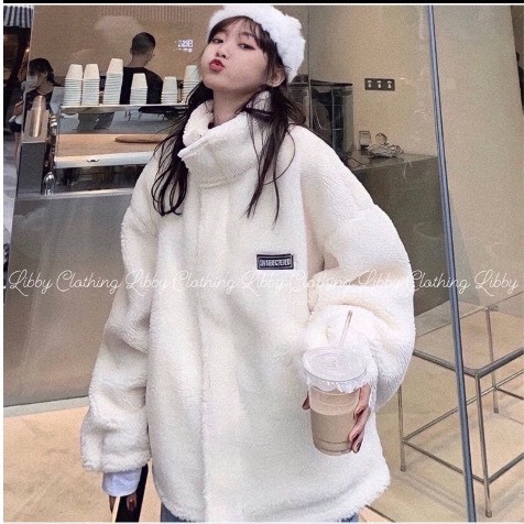 Áo khoác lông cừu Đại Hàn in logo from cao cổ dành cho nam nữ