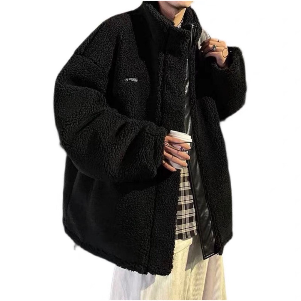 Áo khoác lông cừu Đại Hàn in logo from cao cổ dành cho nam nữ