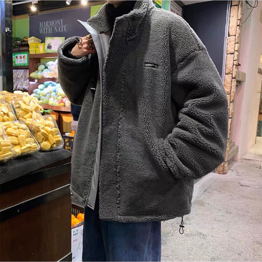 Áo khoác lông cừu Đại Hàn in logo from cao cổ dành cho nam nữ