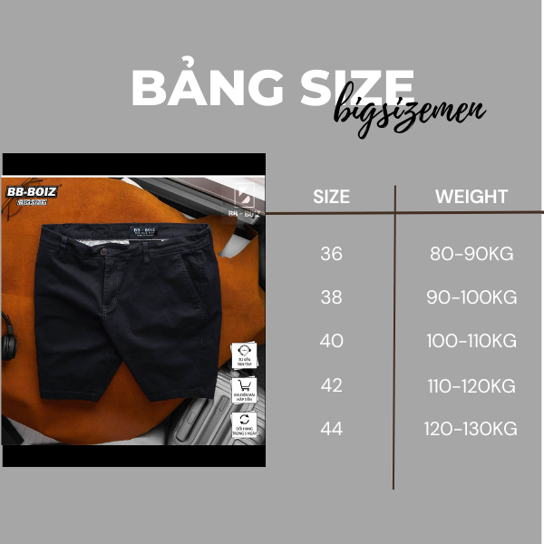 Bigsize - Quần Short kaki BB - Boiz nam form bigsize 80kg - 130kg - cách điệu lưng quần KK37/38/39/40/41/42