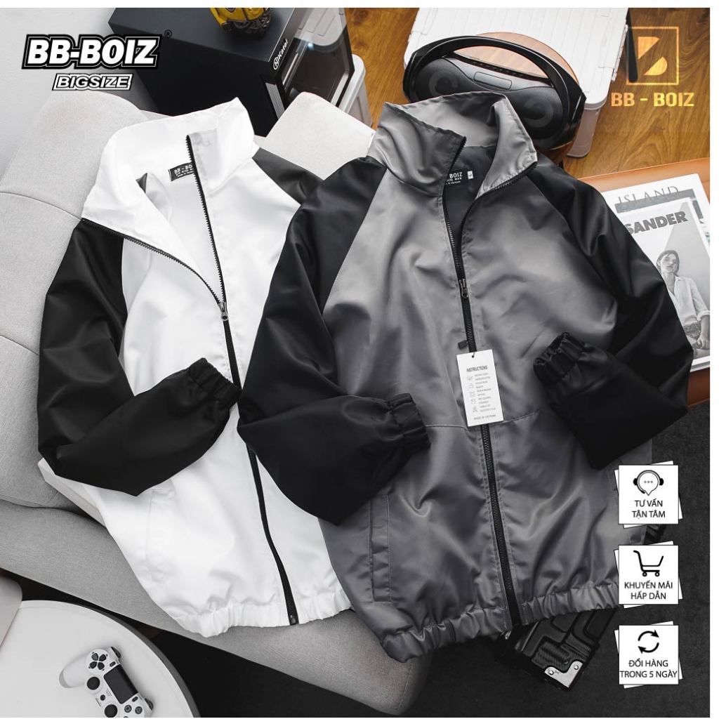 - Áo Khoác Dù Nam Cổ Lọ Phối Nam Form Bigsizemen 80kg - 130kg