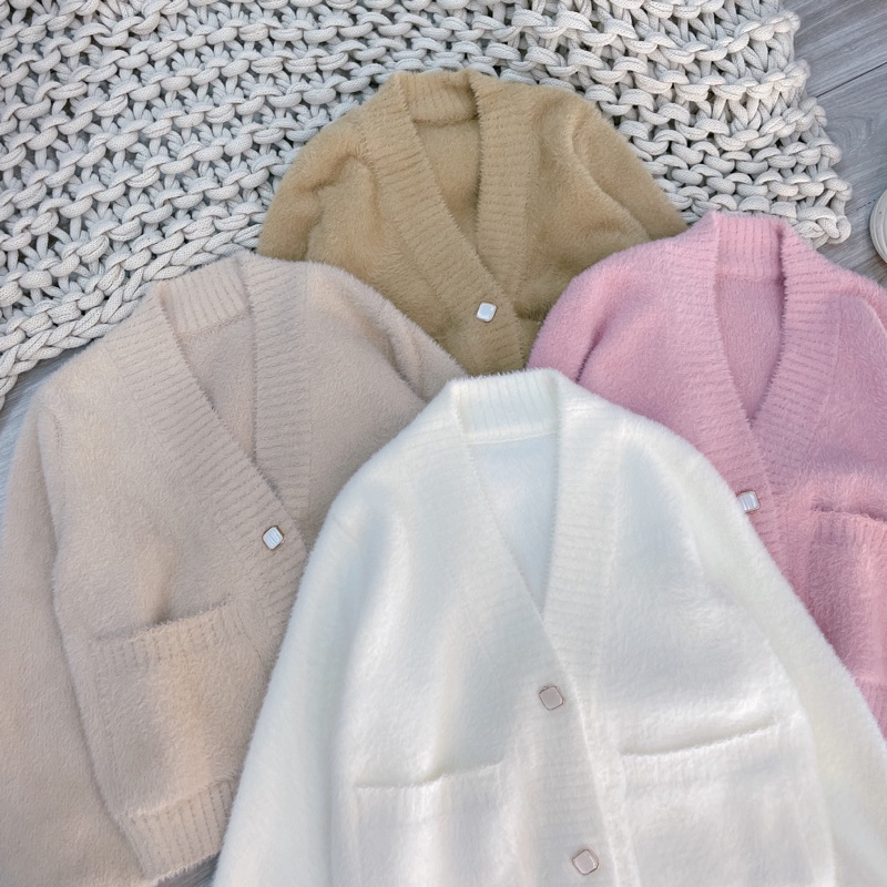 A82 Áo len lông thỏ cúc đá qc 4m , áo len nữ 2 túi thu đông