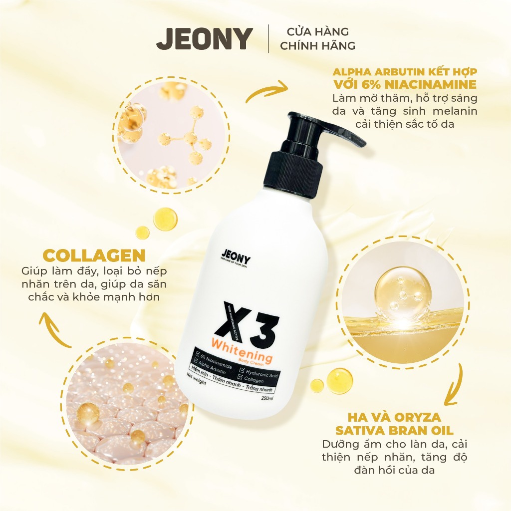 Bộ sản phẩm chăm sóc da Kem dưỡng body trắng da và Tẩy tế bào Cà phê Jeony giúp dưỡng trắng da toàn thân, sáng mịn