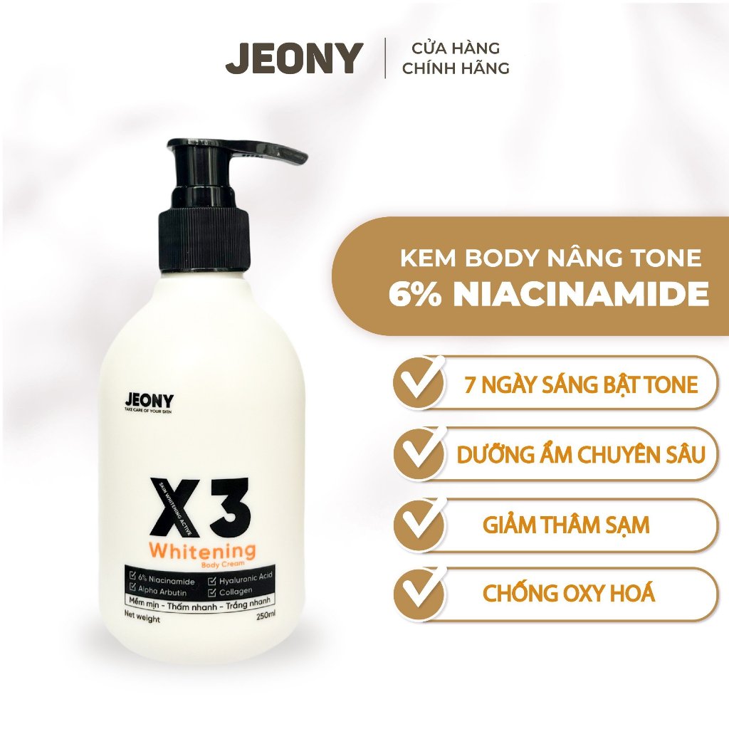 Bộ sản phẩm chăm sóc da Kem dưỡng body trắng da và Tẩy tế bào Cà phê Jeony giúp dưỡng trắng da toàn thân, sáng mịn