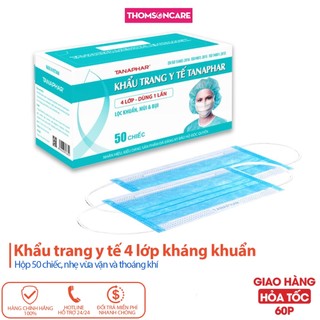 Khẩu trang y tế 4 lớp xanh Tanaphar có than hoạt tính Hộp 50c kt Thomsoncare