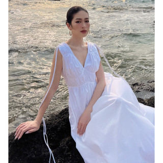 ĐẦM TRẮNG DÀI XẾP LY NGỰC ELICAS DRESS TINFOUR