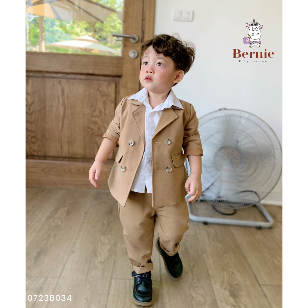 Bộ vest bé trai 4 cúc Bernie - Bộ công tử bé trai sang chảnh cho bé từ 9-23kg- 0723B034