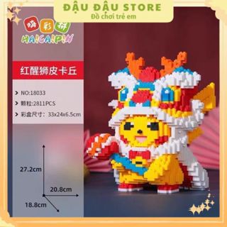 Mô hình pikachu đầu lân cỡ lớn 27cm xếp hình Đồ chơi lắp ráp mô hình nano 3D dễ thương (TẶNG BÚA) Đậu Đậu Store
