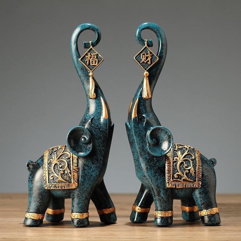 Tượng đôi voi vàng decor nhà cửa phong cách bắc âu