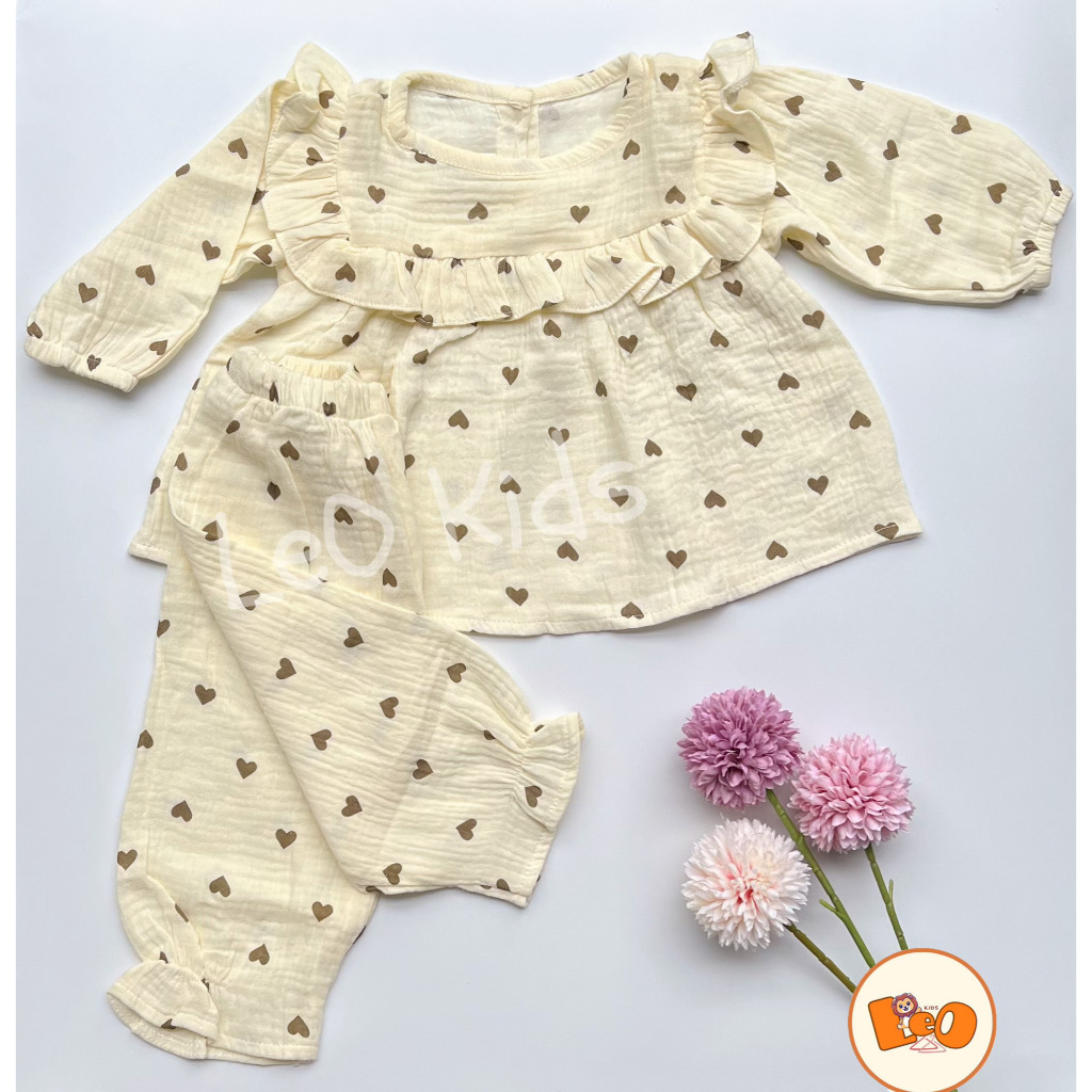 Bộ đồ dài tay cánh tiên cho bé gái vải xô muslin cao cấp mềm mịn