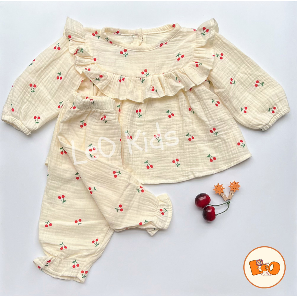 Bộ đồ dài tay cánh tiên cho bé gái vải xô muslin cao cấp mềm mịn