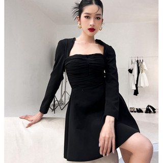 ĐẦM ĐEN TAY DÀI XẾP LY DỰ TIỆC THANH LỊCH D402B TINFOUR