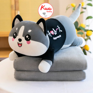 Bộ chăn gối văn phòng đa năng hình thú dễ thương, chăn kèm gối gấu bông mèo áo KUA BEDDING