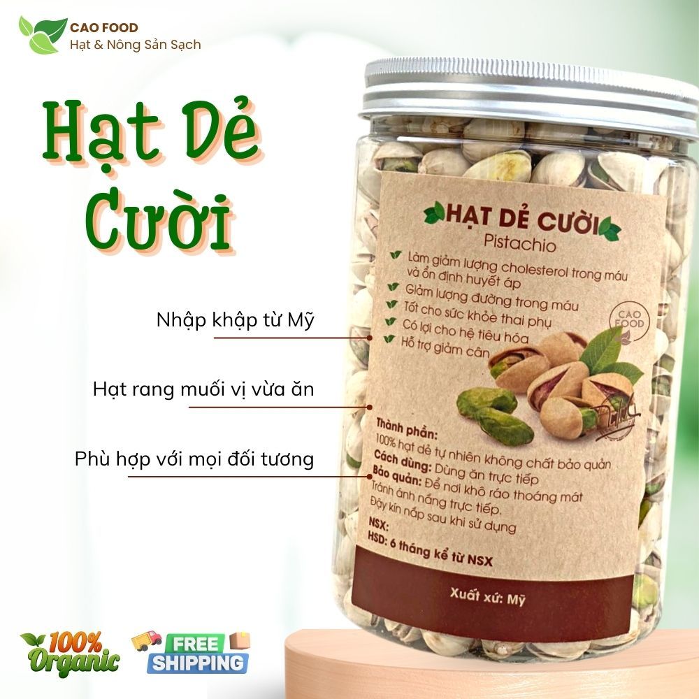 Hạt dẻ cười CAO Food nhập khẩu chính ngạch từ Mỹ thơm ngon và dinh dưỡng - cam kết không tẩy trắng 100% tự nhiên