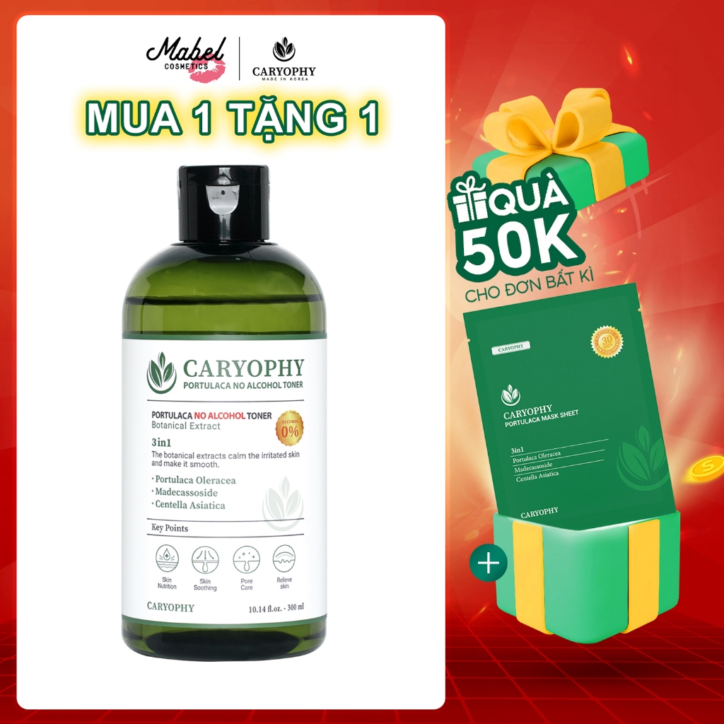 Toner không cồn Caryophy Portulaca ngừa mụn kiềm dầu giảm thâm Hàn Quốc 300ml