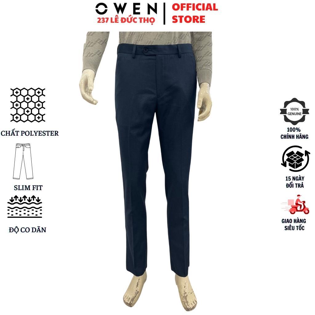 Quần âu nam Owen QST231858 đồ tây công sở vải polyester cao cấp màu xanh cổ vịt dáng slim fit ống ôm
