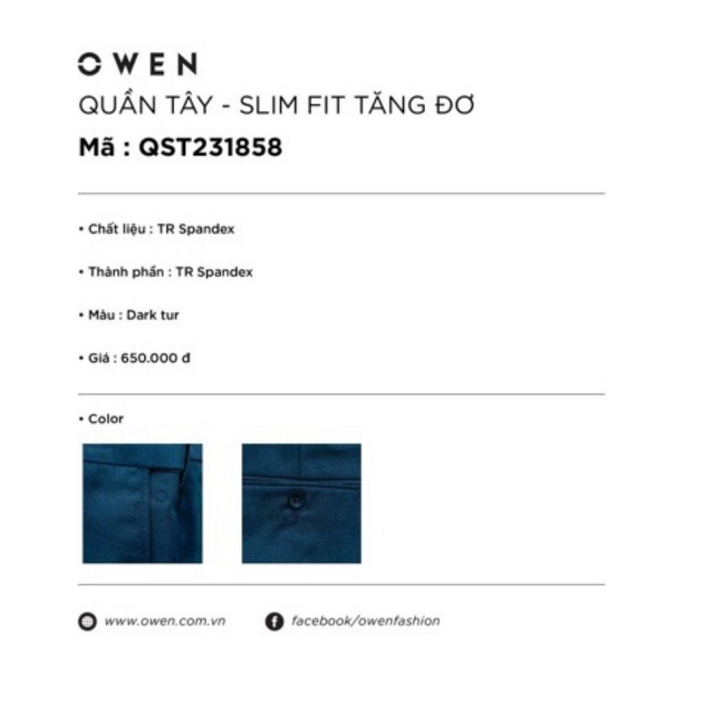 Quần âu tây nam công sở cao cấp OWEN QST231858 dáng slim fit ống ôm màu xanh cổ vịt vải polyester mềm mát