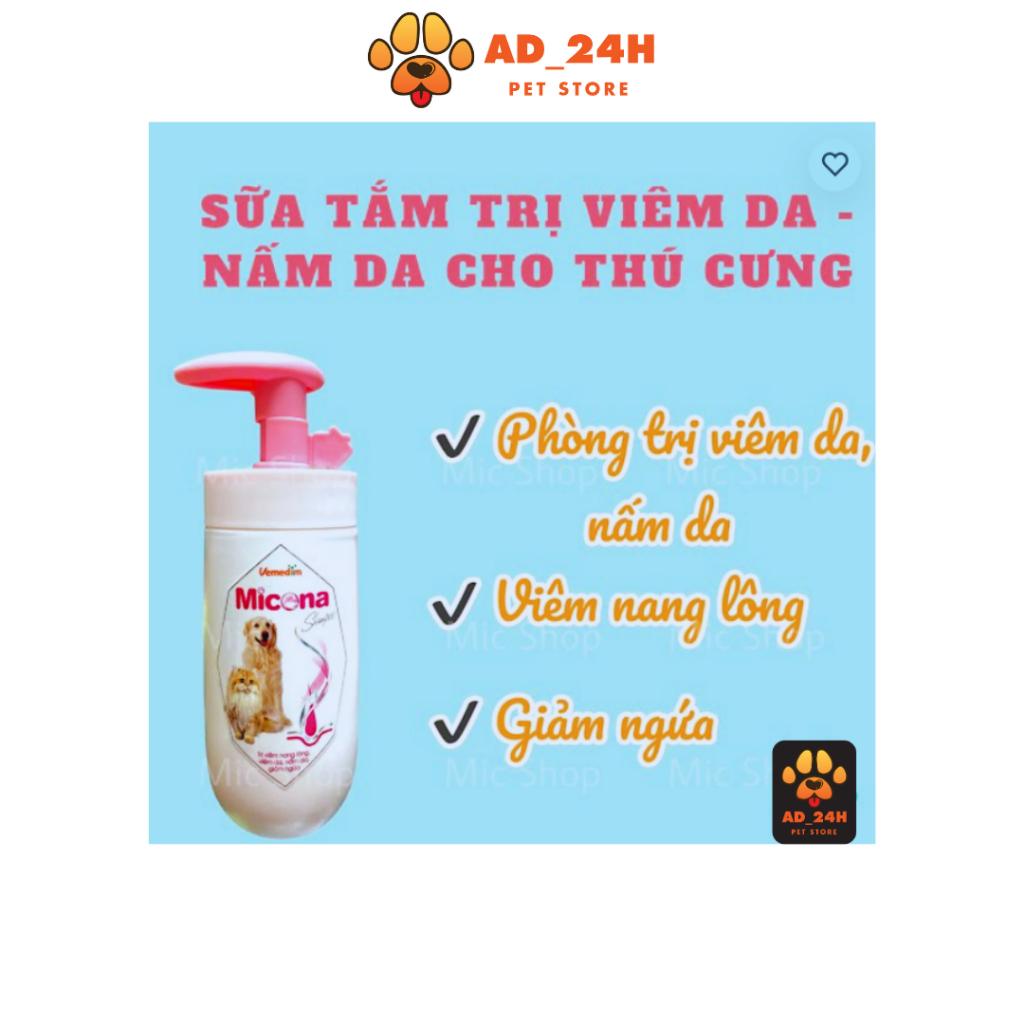 Sữa tắm trị viêm, nấm da cho chó mèo MICONA 200ml