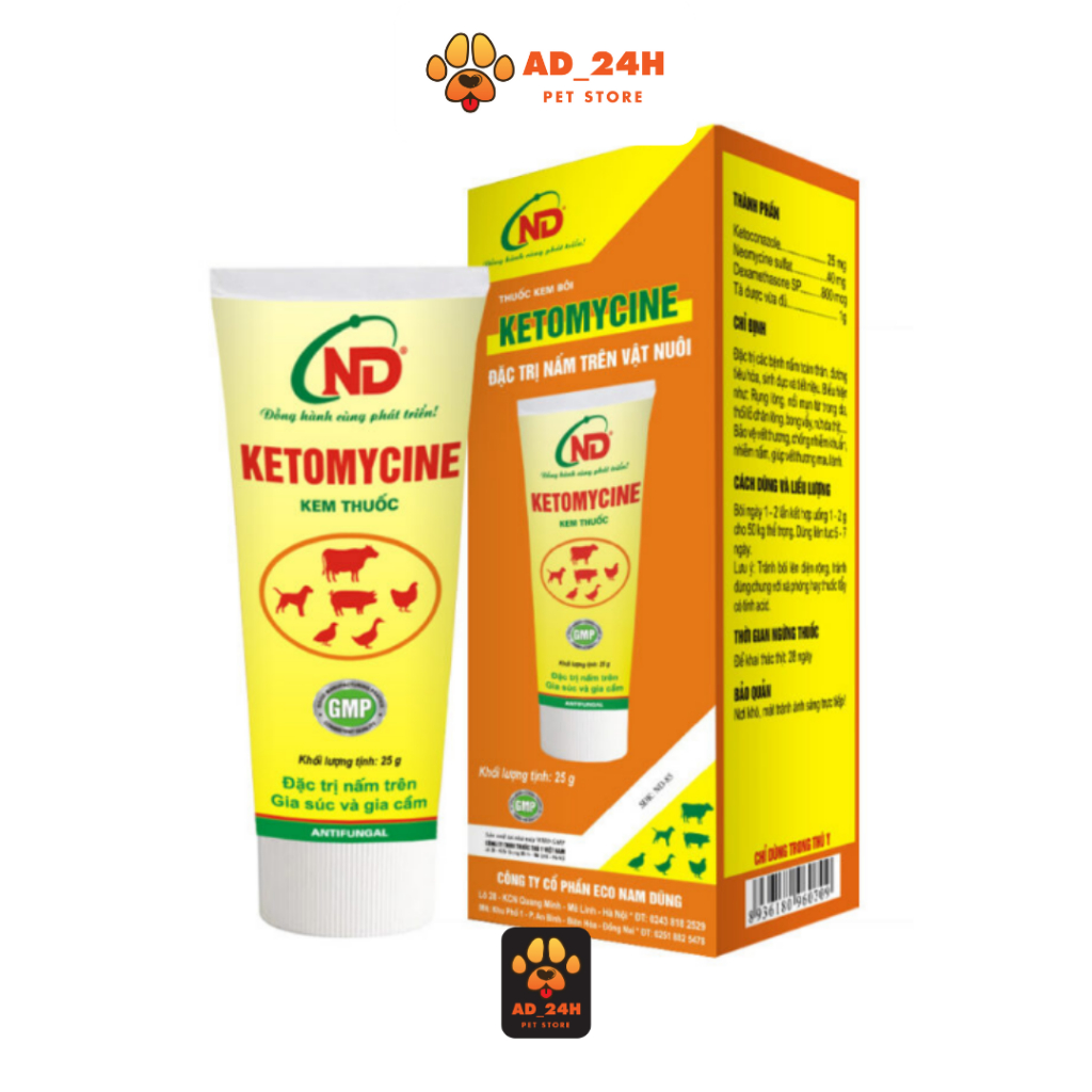 KETOMYCINE Tuýp 25g Kem Bôi Nấm Trên Chó Mèo mọi lứa tuổi an toàn lành tính