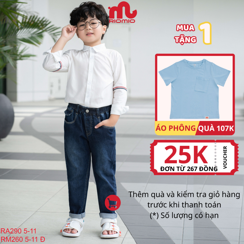Quần jean dài bé trai Riomio quần bò trẻ em dáng suông lưng thun chất jean mềm mại không phai size đại 20-50kg - RM260