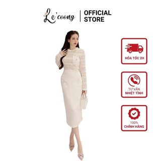 Set áo + chân váy dáng dài lecoong b71 đầm đẹp tay dài chất dạ kèm tag đá
