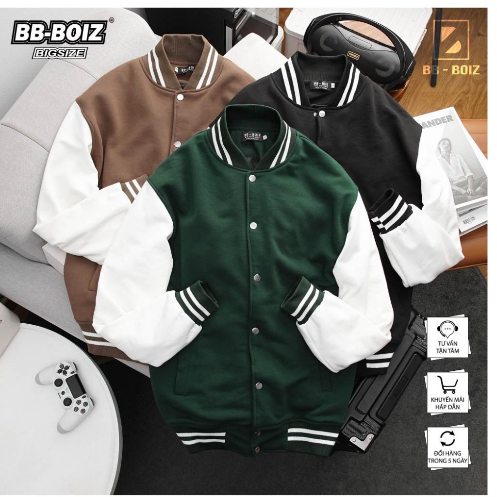 BIGSIZE - Áo khoác BB - Boiz 2 lớp bomber nỉ varity form bigsize 90kg - 130kg - Trơn